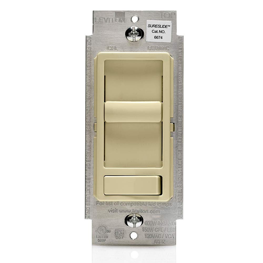 Leviton SureSlide Dimmer Switch for Dimmable LED, Halogen and Incandescent Bulbs, 6674-P0W, White