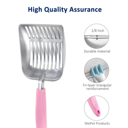 WePet Cat Litter Scoop, Aluminum Alloy Sifter, Kitty Metal Scooper, Deep Shovel, Long Handle, Poop Sifting, Kitten Pooper Lifter, Durable, Heavy Duty, for Litter Box