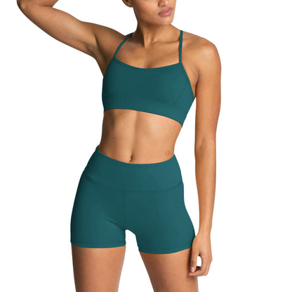 IWEMEK Women's Workout Sets 2 Piece Yoga Outfits High Waisted Biker Shorts and Cross Back Sports Bra Gym Set