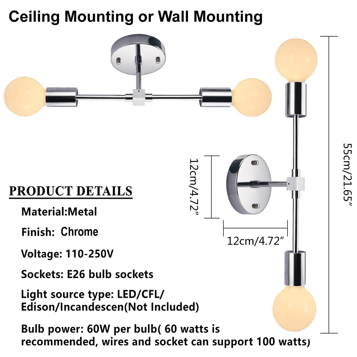 2 Lights Bathroom Wall Sconce Vanity Modern Industrial Wall Lamp Pole Wall Mount Lighting Fixture（Gold/Black Color）