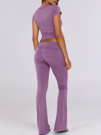 ANRABESS Lounge Sets for Women 2 piece Foldover Yoga Flare Leggings Pants Crop Tops Casual Y2K Outfits Matching Tracksuit Set