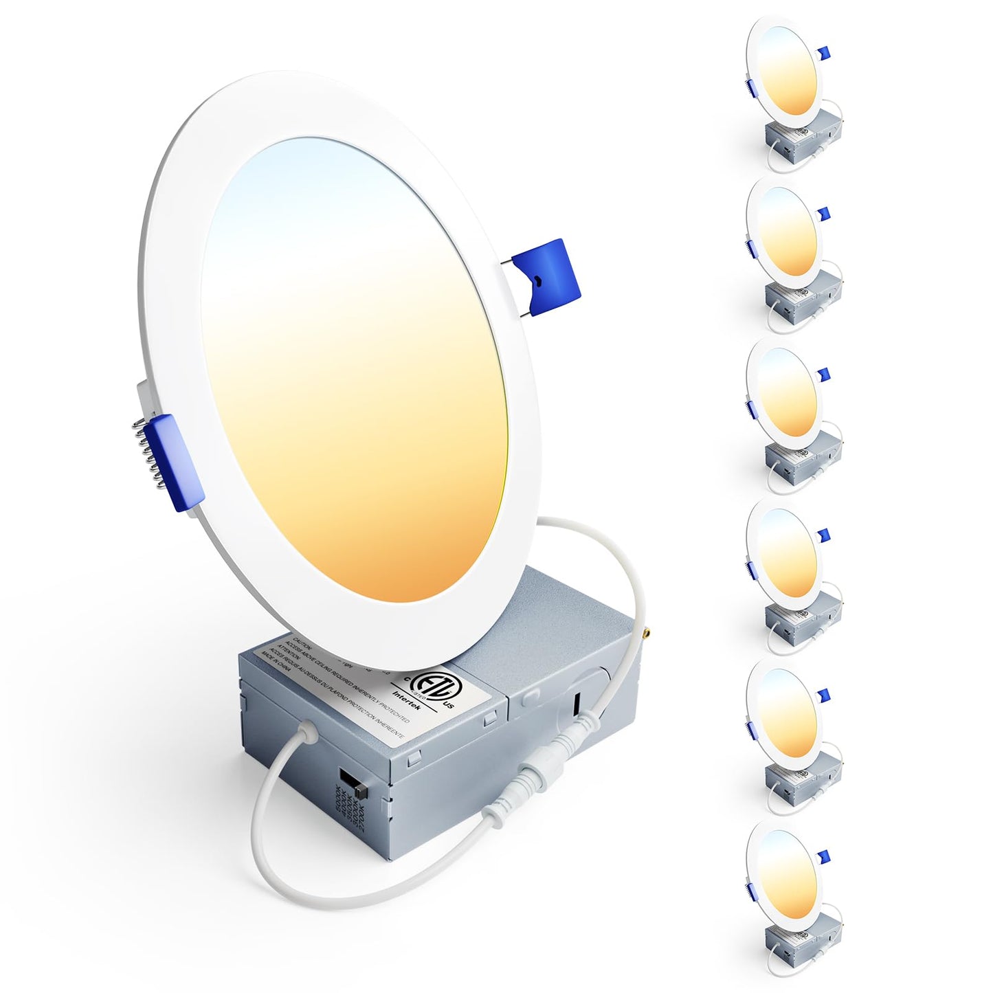 Ensenior 6 Pack 6 Inch LED Recessed Light, Dimmable, 2700K-5000K 5CCT, 1200LM High Brightness, 12W 120V, Damp Rated, Ultra-Thin Canless Wafer Ceiling Light - ETL & FCC & IC