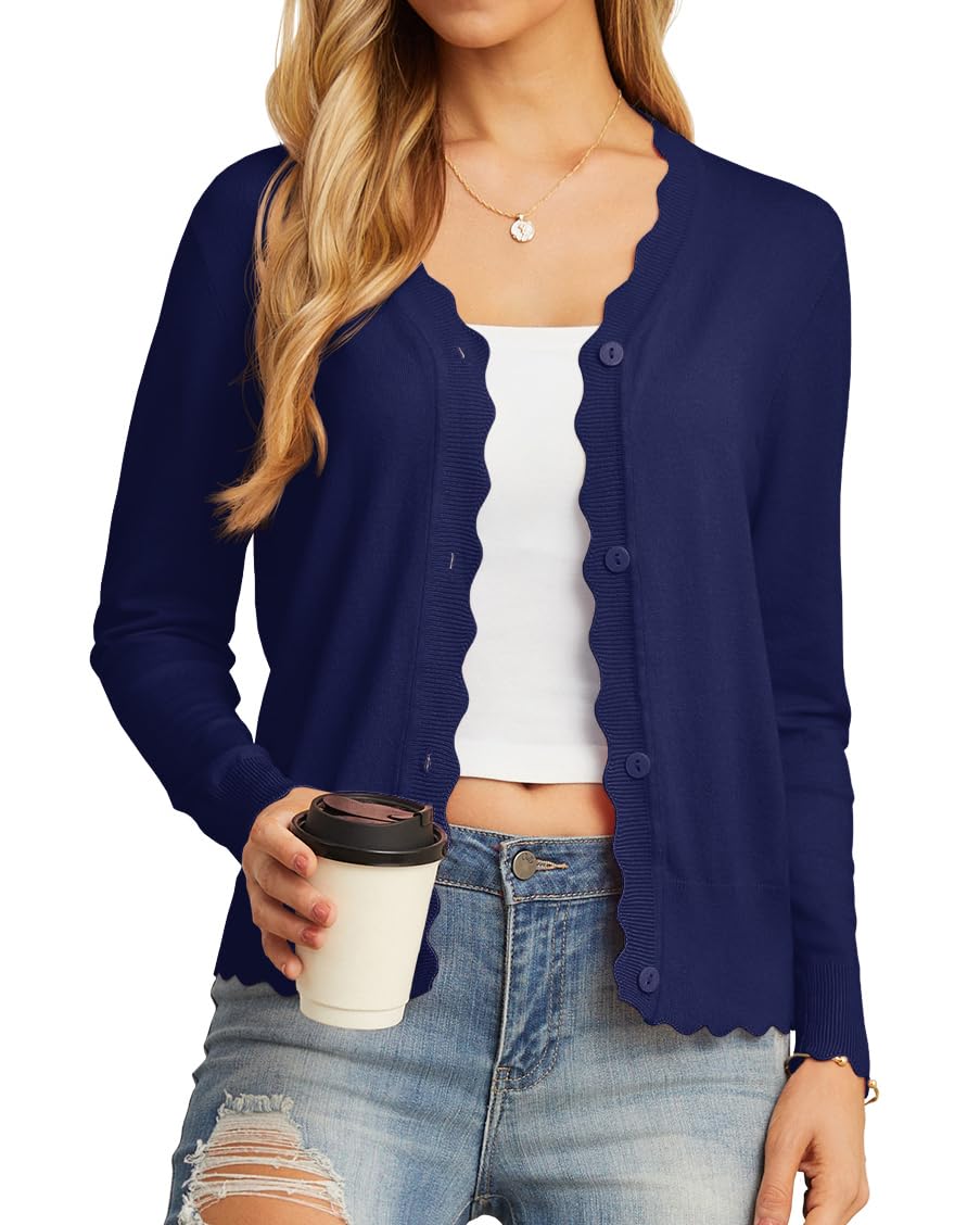 GRECERELLE Women's Long Sleeve V-Neck Button Down Cardigan Knit Shrugs Sweater