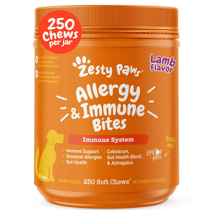 Suplemento inmune a las alergias para perros - Con Omega 3 Aceite de salmón salvaje de Alaska y EpiCor + Prebióticos y probióticos digestivos - Alergias estacionales + Anti picor y puntos calientes Apoyo a la piel - 90 masticables Golosinas