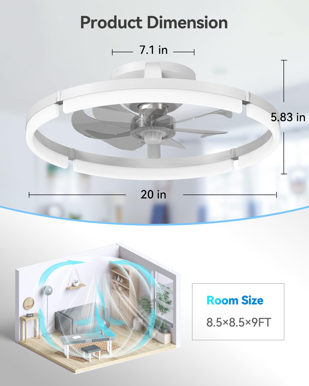 addlon Ceiling Fans with Lights and Remote, 20'' Low Profile Ceiling Fans, 3000-6000K Dimmable Modern Flush Mount LED Fan Light, Fandelier Ceiling Fan for Bedroom, Kitchen, Living Room, Black