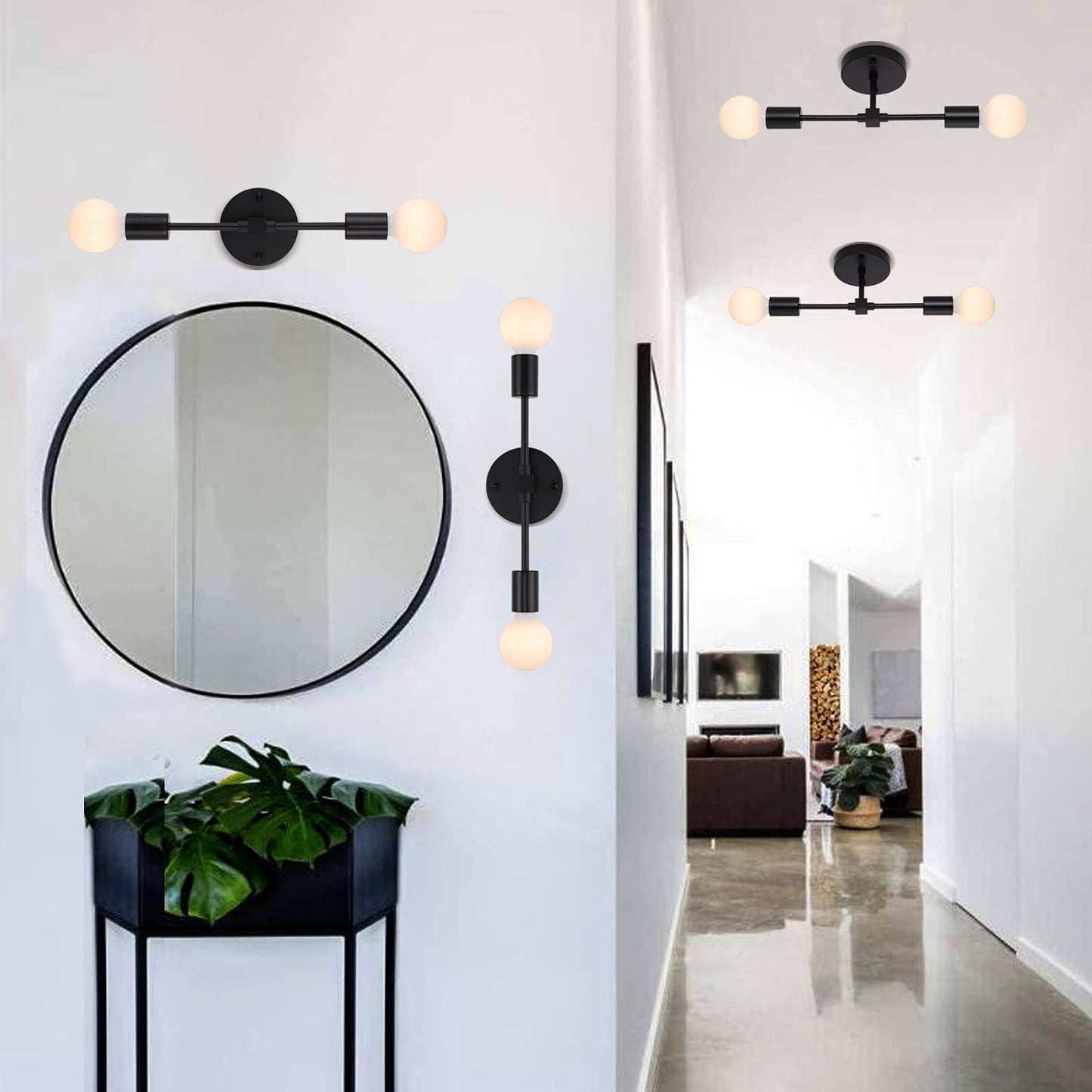 2 Lights Bathroom Wall Sconce Vanity Modern Industrial Wall Lamp Pole Wall Mount Lighting Fixture（Gold/Black Color）