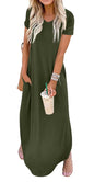 GRECERELLE Women's Casual Loose Pocket Long Dress Short Sleeve Split Maxi Dresses
