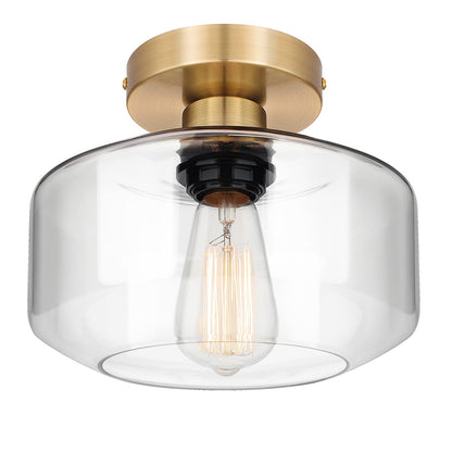 MAXvolador Industrial Semi Flush Mount Ceiling Light, Clear Glass Pendant Lamp Shade, Farmhouse Lighting for Hallway, Vintage Hanging Light Fixtures