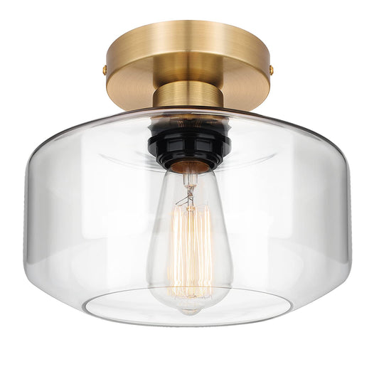 MAXvolador Industrial Semi Flush Mount Ceiling Light, Clear Glass Pendant Lamp Shade, Farmhouse Lighting for Hallway, Vintage Hanging Light Fixtures