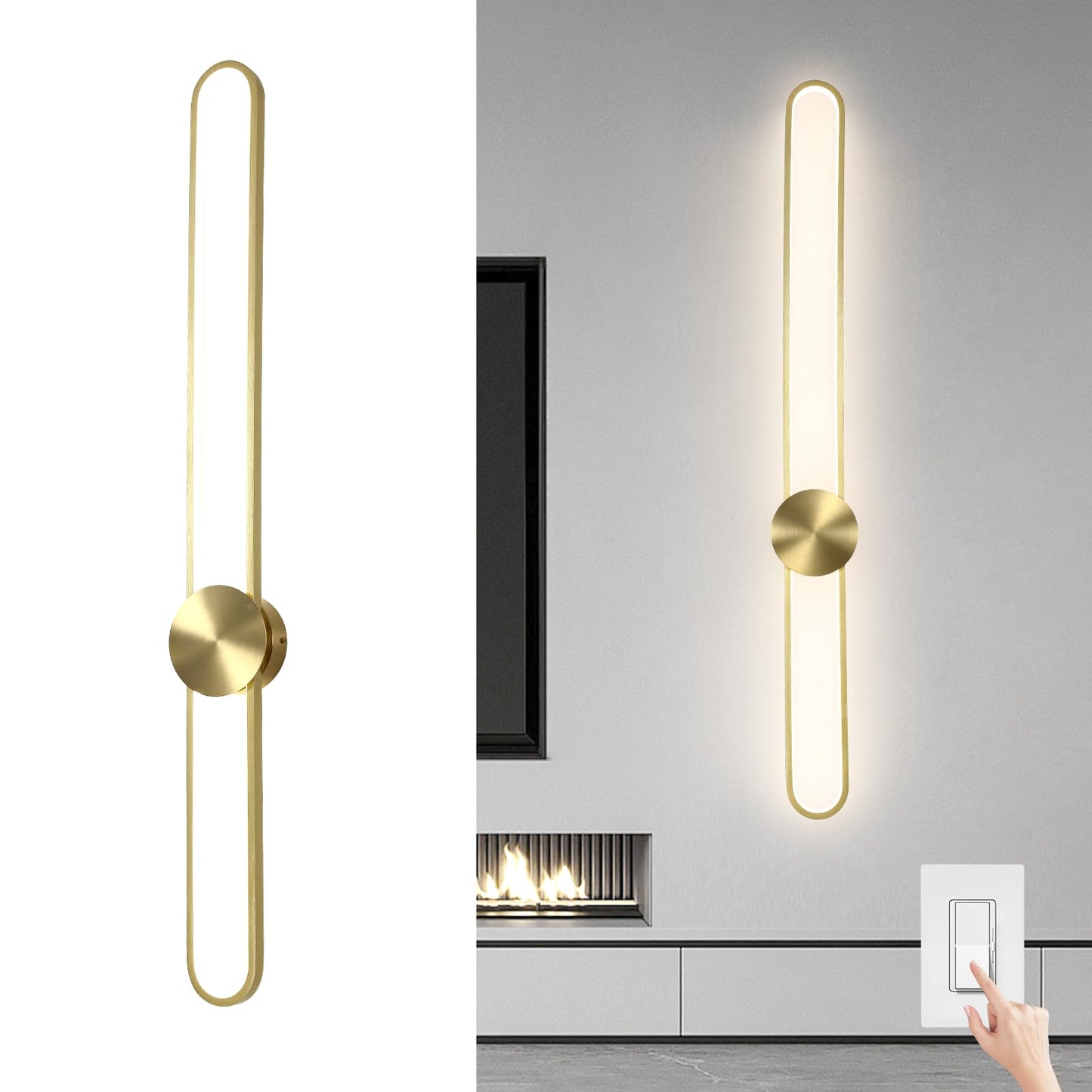 Modern Wall Sconce 4000K Dimmable LED Wall Light Fixture, Hardwired Wall Lamp for Living Room, Dining Room, Bedroom, Hallway, Lobby, Entryway (Brushed Black, H110cm/43.3inch)