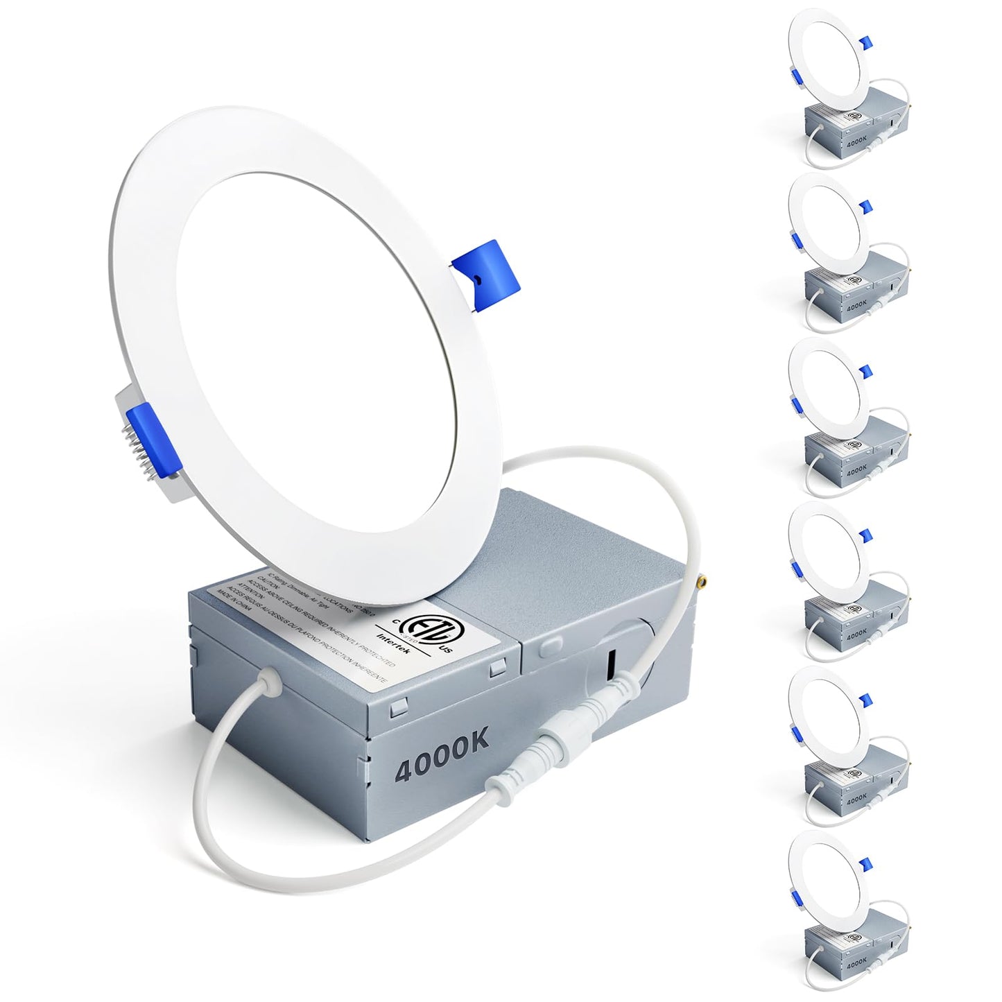 Ensenior 6 Pack 6 Inch LED Recessed Light, Dimmable, 2700K-5000K 5CCT, 1200LM High Brightness, 12W 120V, Damp Rated, Ultra-Thin Canless Wafer Ceiling Light - ETL & FCC & IC