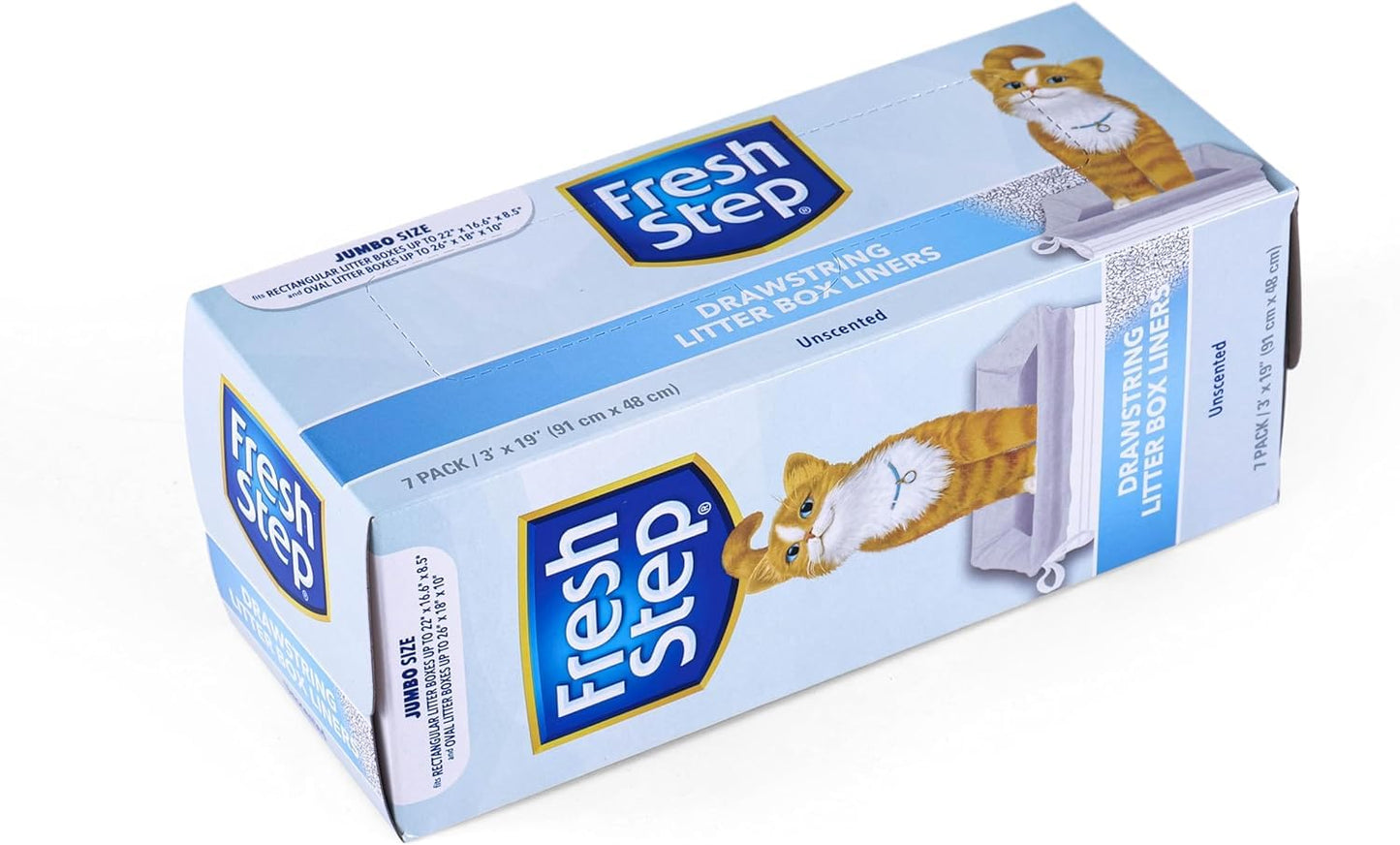 Fresh Step Drawstring Cat Litter Box Liners, Unscented, Size Jumbo, 36" x 19" | Kitty Litter Bags - 15 Count - Cat Litter Liners for Rectangle or Oval Large Litterboxes