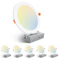 Amico 6 Pack 6 Inch 5CCT Ultra-Thin LED Recessed Ceiling Light with Junction Box, 2700K/3000K/3500K/4000K/5000K Selectable, 12W Eqv 110W 1050LM Brightness Dimmable Canless Wafer Downlight, ETL & FCC