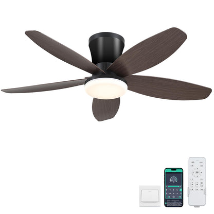 Ceiling Fans with Lights-36 Low Profile Ceiling Fan with Light and Remote/APP Control,Flush Mount,DC Reversible,LED Dimmable Blakc Ceiling Fans for Bedroom,Indoor/Outdoor Patio Use