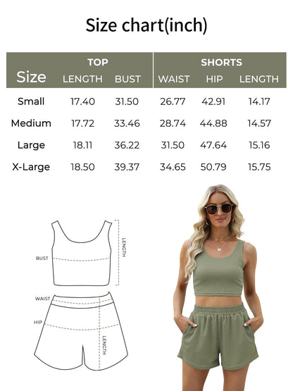 Trendy Queen Two Piece Summer Outfits 2 Piece Sets 2025 Sleeveless Matching Lounge Crop Top High Waisted Short