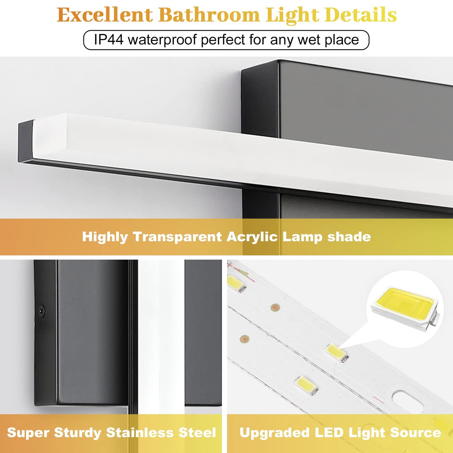 Combuh LED Bathroom Vanity Light Bar 16 Inch 9W Black IP44 Bathroom Light Fixtures Over Mirror Modern Bath Wall Lighting Fixture Sconce Indoor Cool White 6000K