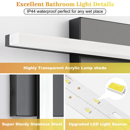 Combuh LED Bathroom Vanity Light Bar 16 Inch 9W Black IP44 Bathroom Light Fixtures Over Mirror Modern Bath Wall Lighting Fixture Sconce Indoor Cool White 6000K