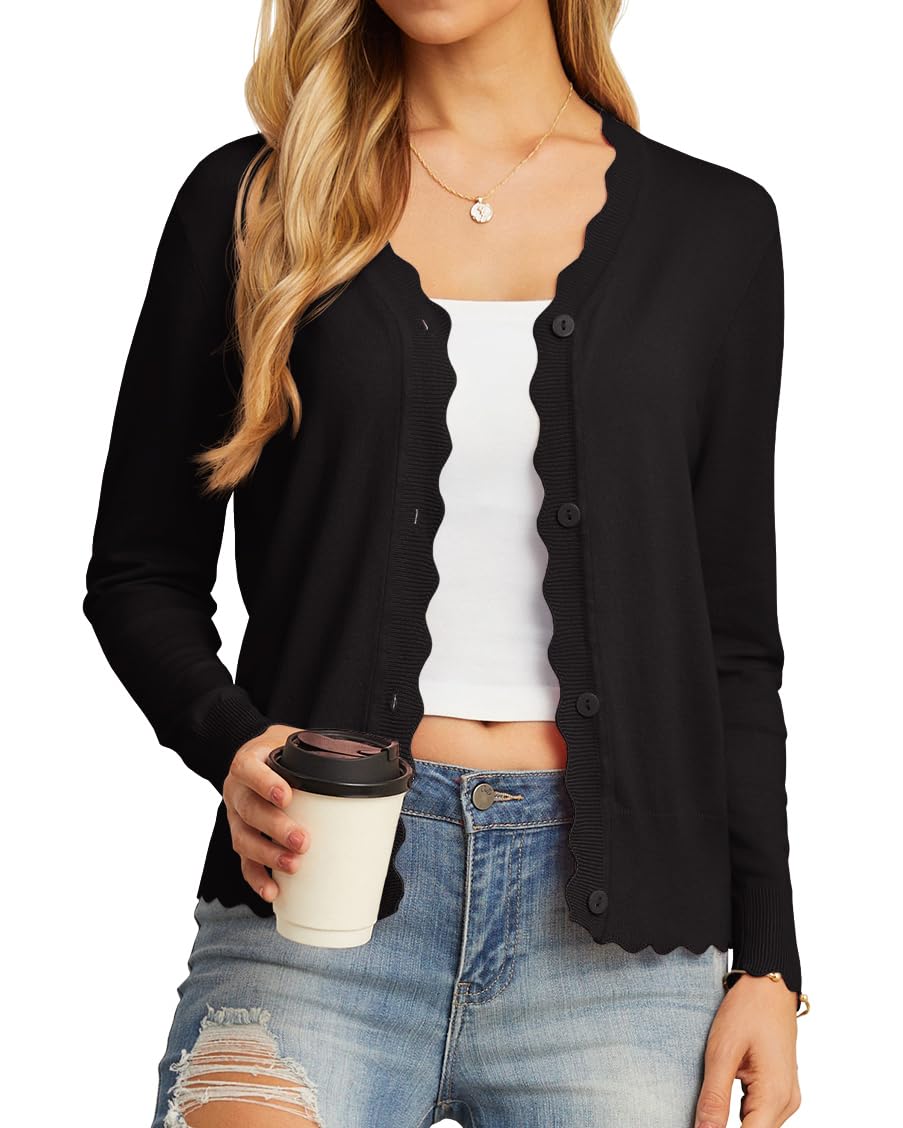 GRECERELLE Women's Long Sleeve V-Neck Button Down Cardigan Knit Shrugs Sweater