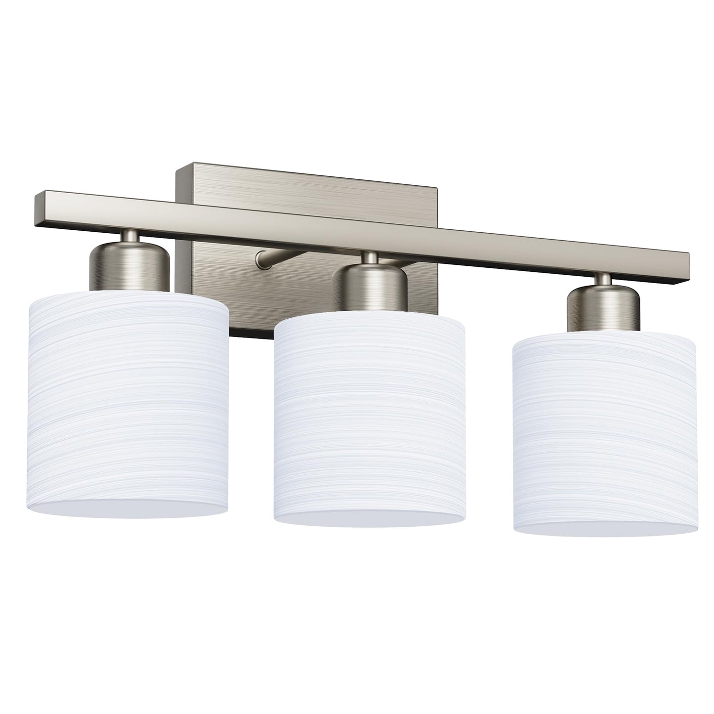 PARTPHONER Bathroom Light Fixtures, Bathroom Lighting Fixtures Over Mirror, Interior Classic Vanity Lights, Modern Bathroom Vanity Light with Textured White Glass Shade, Brushed Nickel, 3-Light