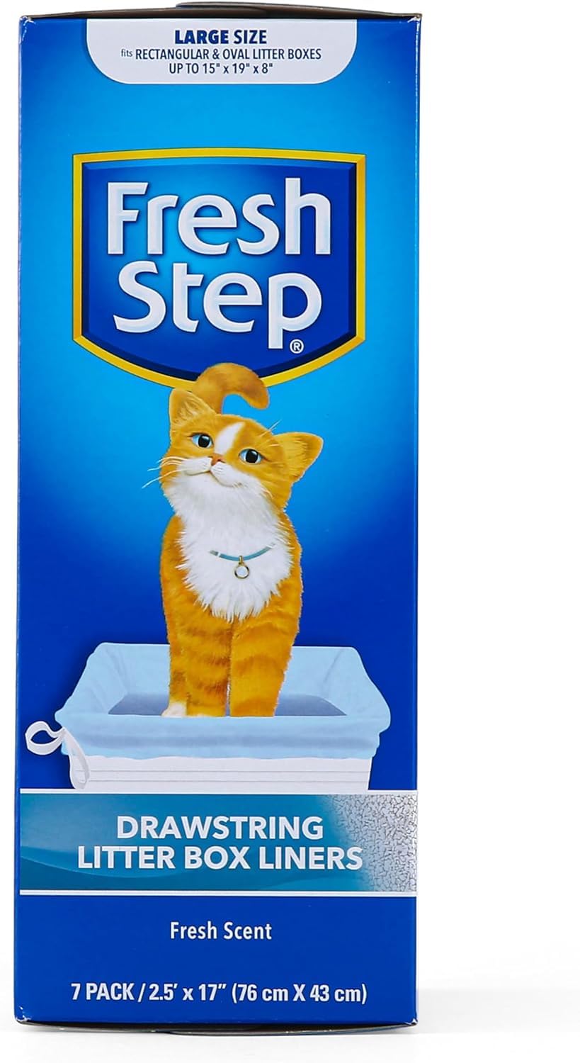Fresh Step Drawstring Cat Litter Box Liners, Unscented, Size Jumbo, 36" x 19" | Kitty Litter Bags - 15 Count - Cat Litter Liners for Rectangle or Oval Large Litterboxes