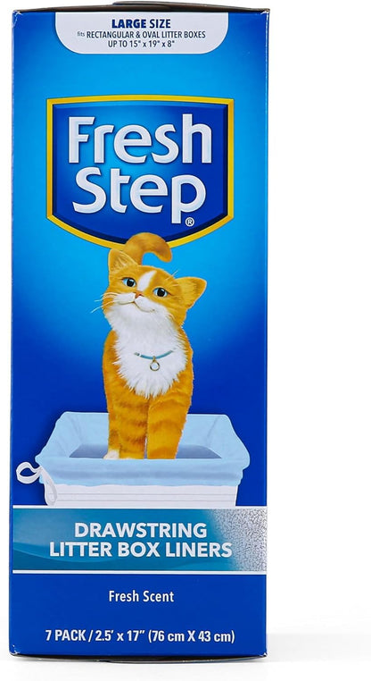 Fresh Step Drawstring Cat Litter Box Liners, Unscented, Size Jumbo, 36" x 19" | Kitty Litter Bags - 15 Count - Cat Litter Liners for Rectangle or Oval Large Litterboxes