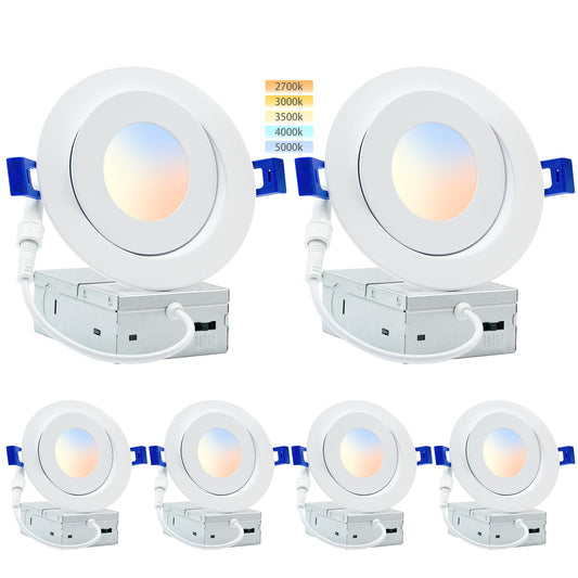 HONZIN 4 Pack 4 Inch Gimbal Recessed Lighting, 360° & 90° Adjustable Canless Downlight - 9W LED 750LM High Brightness, 5CCT 2700K-5000K Selectable, ETL/FCC & IC Rated, CRI90+ Dimmable