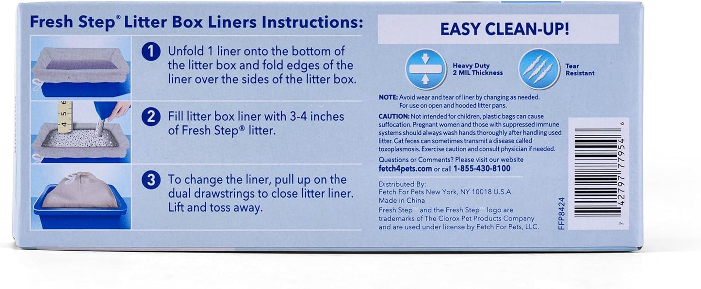 Fresh Step Drawstring Cat Litter Box Liners, Unscented, Size Jumbo, 36" x 19" | Kitty Litter Bags - 15 Count - Cat Litter Liners for Rectangle or Oval Large Litterboxes