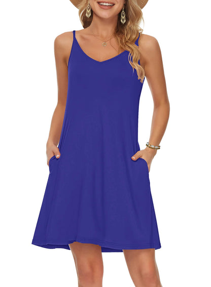MISFAY Women's Summer Spaghetti Strap Casual Swing Tank Beach Cover Up Dress with Pockets