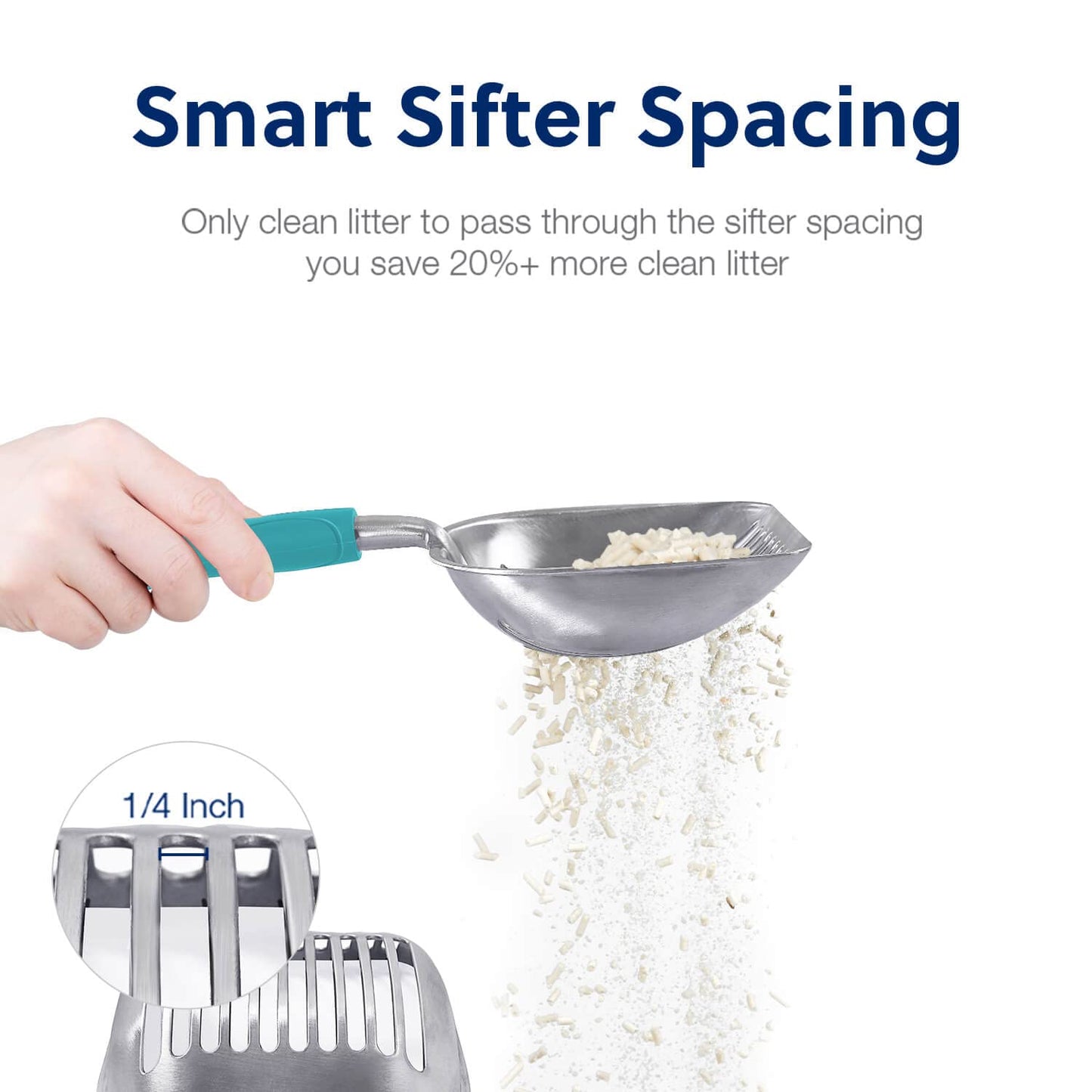 WePet Cat Litter Scoop, Aluminum Alloy Sifter, Kitty Metal Scooper, Deep Shovel, Long Handle, Poop Sifting, Kitten Pooper Lifter, Durable, Heavy Duty, for Litter Box