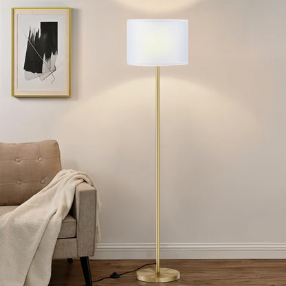 Modern Floor Lamp Simple Design with White Shade, Foot Pedal Switch, 60" Small Tall Lamps for Living Room Bedroom Office Dining Room Kitchen, Black Pole Lamp(Without Bulb)