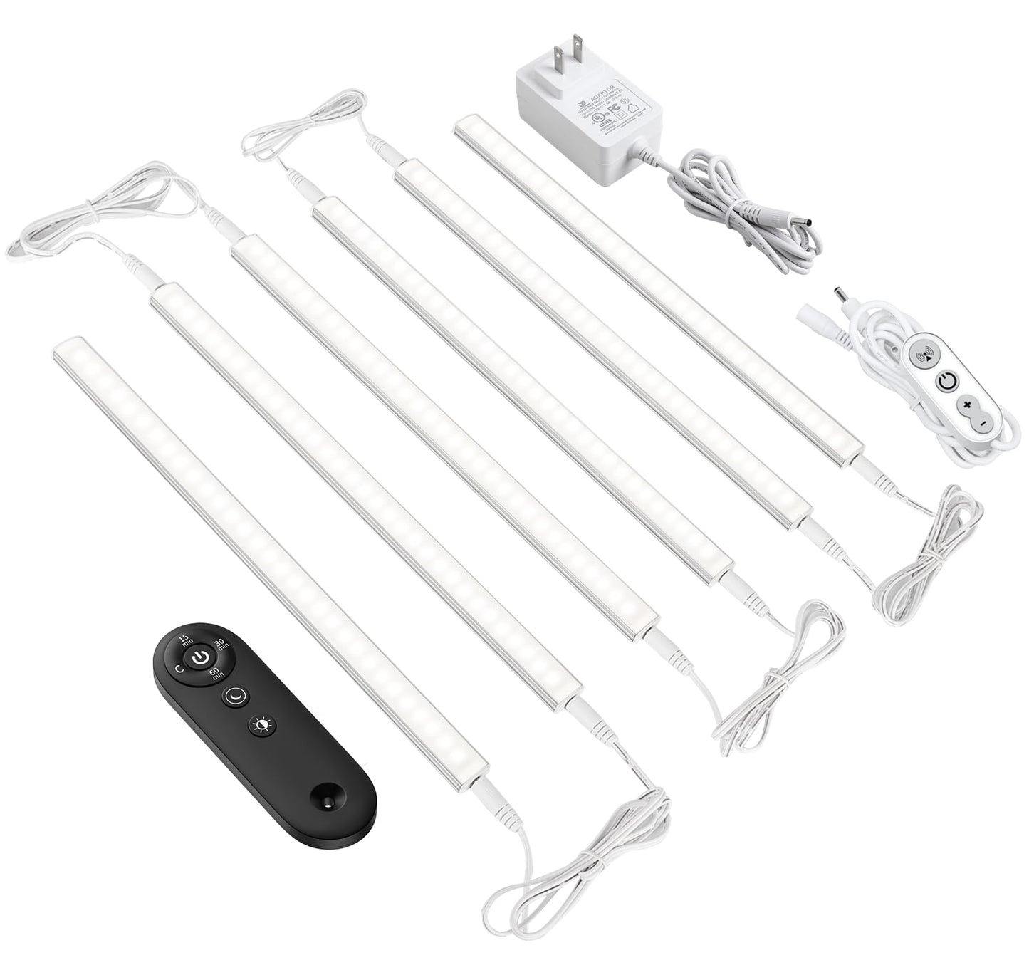 ASOKO Under Cabinet Led Light Plug in, Dimmable Daylight White 4500K, 3 Pack 12 inch Linkable Led Under Counter Lights for Kitchen, Shelf, Workbench, Cupboard, ETL Listed Plug 24V, UNO-LK 4500K