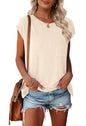 MEROKEETY Women's Casual Cap Sleeve T Shirts Basic Summer Tops Loose Solid Color Blouse
