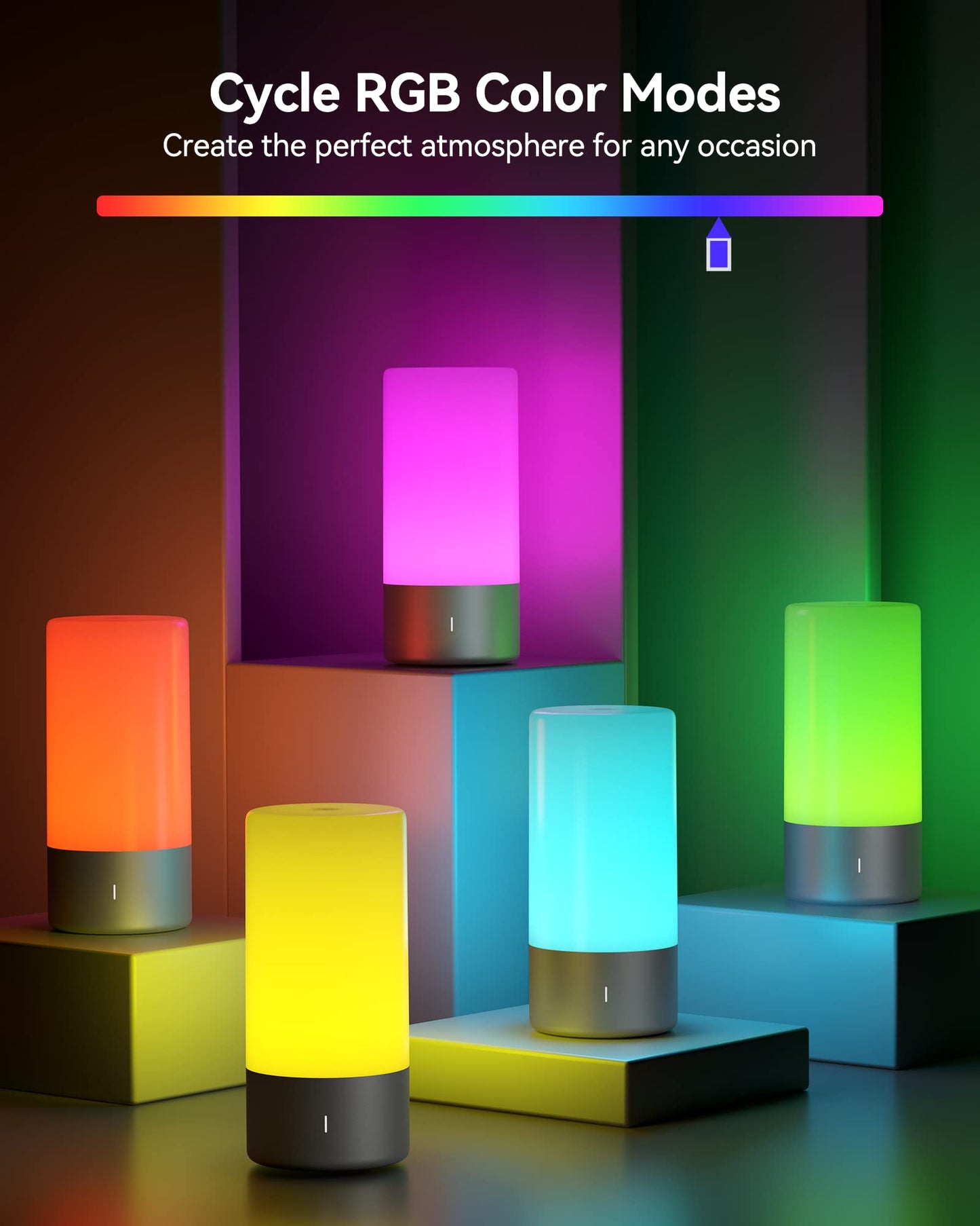 Touch Bedside Table Lamp, [Sleek Design & RGB Mode] 3 Way Dimmable Small Lamp for Bedroom, LED Lamp with Warm White Lights, Multi-Color Smart Nightstand Lamp for for Living Room Home Gifts