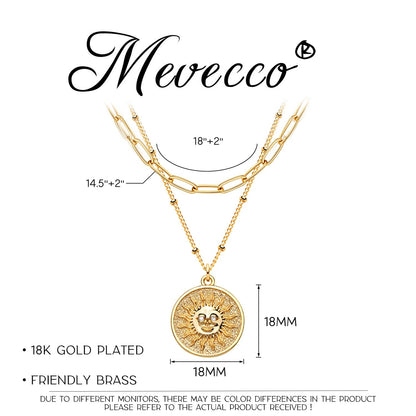 MEVECCO Layered Heart Necklace Pendant Handmade 18k Gold Plated Dainty Gold Choker Arrow Bar Layering Long Necklace for Women