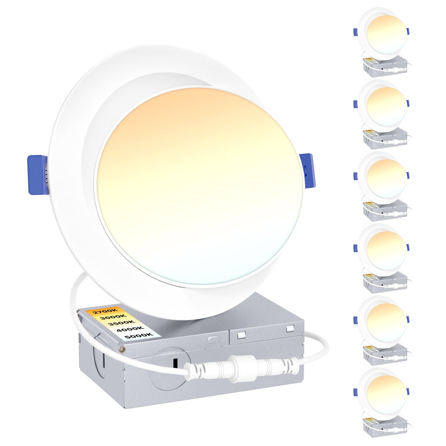 Ensenior 4 Pack 4 inch Gimbal Led Recessed Light with Junction Box, 90° Adjustable Directional Eyeball Lighting, Dimmable, 2700K/3000K/3500K/4000K/5000K, 900LM, 9W=100W-FCC Certified