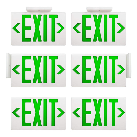 AKT LIGHTING GREEN LED Exit Sign Emergency Light with Battery Backup, Double Face Hardwired GREEN Letter Emergency Exit Lighting For, Restaurant, Commercial, Supermarket, UL-Listed, 120-277V, 6PCS