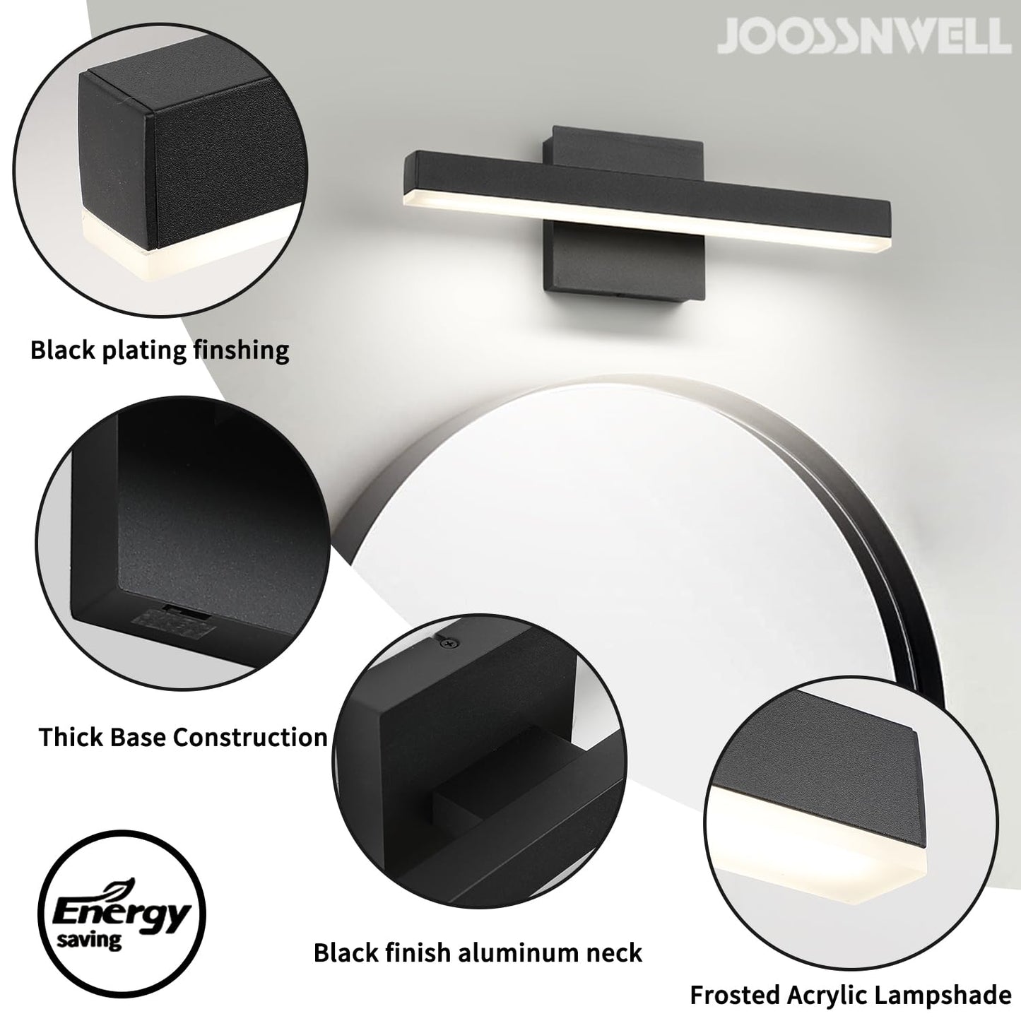 Joossnwell Black Bathroom Vanity Light Fixtures Dimmable 5CCT LED Bathroom Lighting Bar 15.75 Inch Modern Bath Lights Fixture Over Mirror 12W
