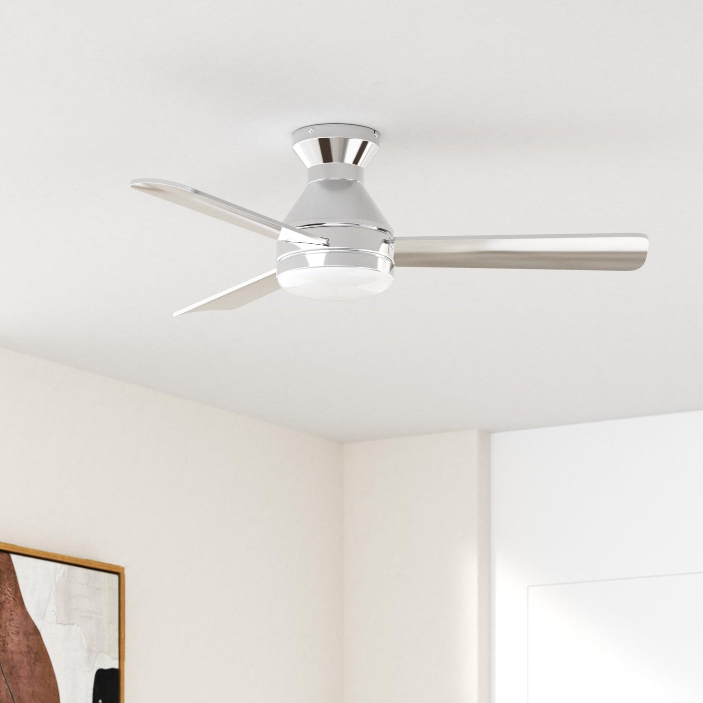 Amico Ceiling Fans with Lights, 42 inch Low Profile Ceiling Fan with Light and Remote Control, Flush Mount, Reversible, 3CCT, Dimmable, Noiseless, White Ceiling Fan for Bedroom, Indoor/Outdoor Use