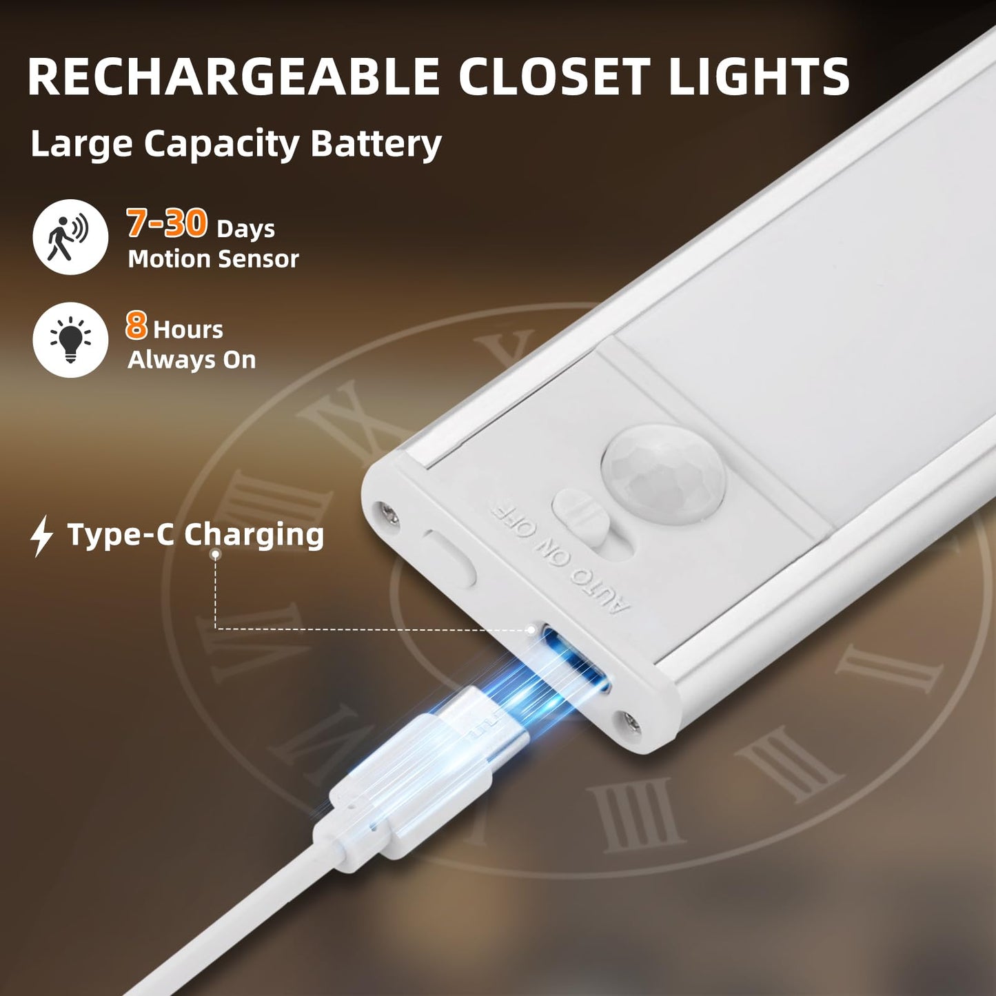 Under Cabinet Lighting Wireless, 54 LED Motion Sensor Light Indoor, 3 Color Dimmable Closet Lights Battery Operated, Rechargeable Magnetic Light, Under Counter Lights for Kitchen, Stairs, Home (3Pack)