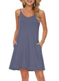 MISFAY Women's Summer Spaghetti Strap Casual Swing Tank Beach Cover Up Dress with Pockets