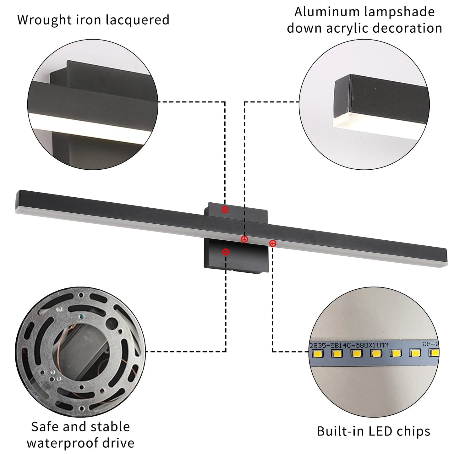 Joossnwell Black Bathroom Vanity Light Fixtures Dimmable 5CCT LED Bathroom Lighting Bar 15.75 Inch Modern Bath Lights Fixture Over Mirror 12W