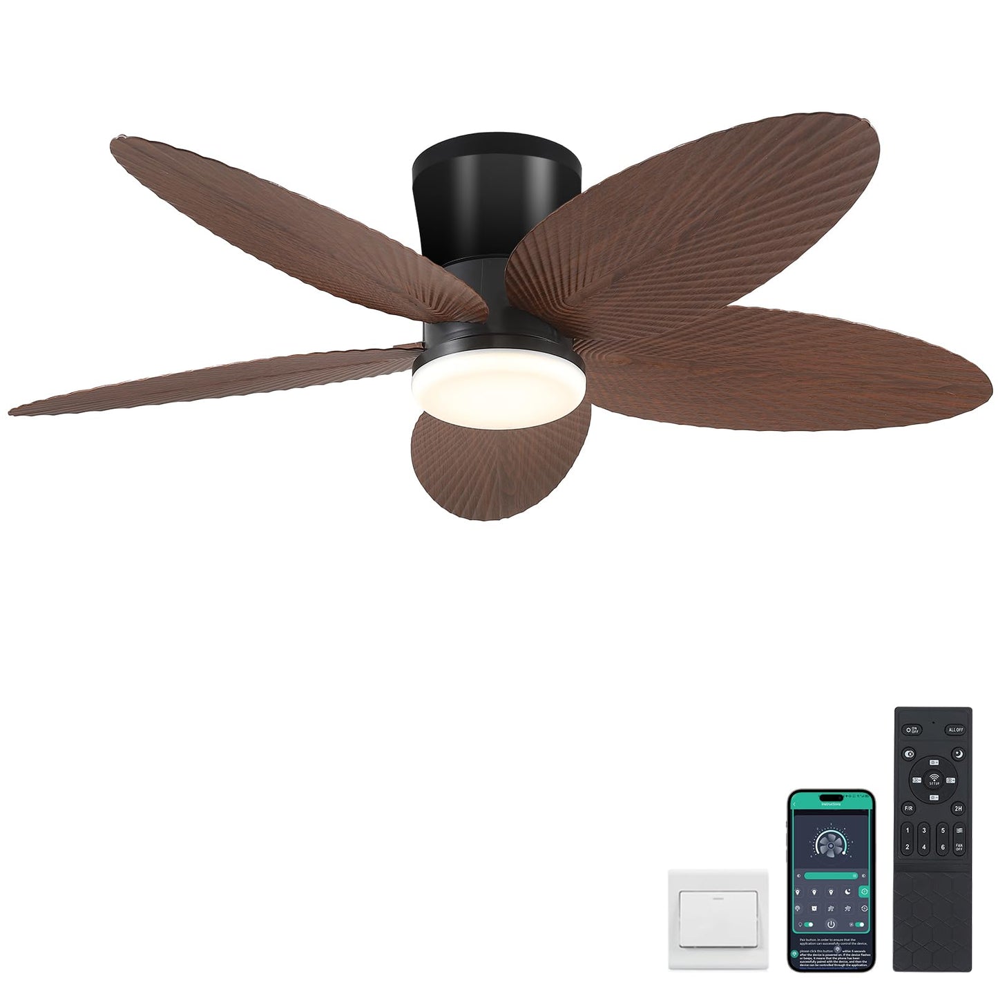 Ceiling Fans with Lights-36 Low Profile Ceiling Fan with Light and Remote/APP Control,Flush Mount,DC Reversible,LED Dimmable Blakc Ceiling Fans for Bedroom,Indoor/Outdoor Patio Use