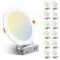 Amico 12 Pack 6 Inch 5CCT Ultra-Thin LED Recessed Ceiling Light with Junction Box, 1050LM Brightness, Dimmable Canless Wafer Downlight, 12W, ETL&FCC