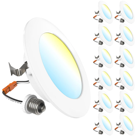 Sunco 12 Pack Retrofit LED Recessed Lighting 6 Inch, Can Lights for Ceiling, 1200 LM, 15W, Selectable CCT 2700K/3000K/4000K/5000K/6000K, Dimmable, Ultra Thin Flat Light Fixture UL