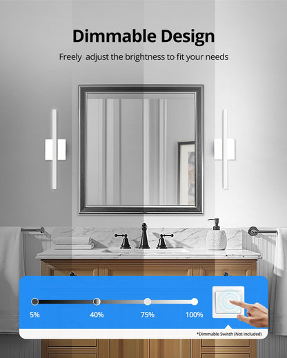 Combuh Modern Bathroom Light Fixtures Over Mirror 16 Inch IP44 9W Chrome Vanity Light Bar for Bathroom Wall Light Fixtures Cool White 6000K