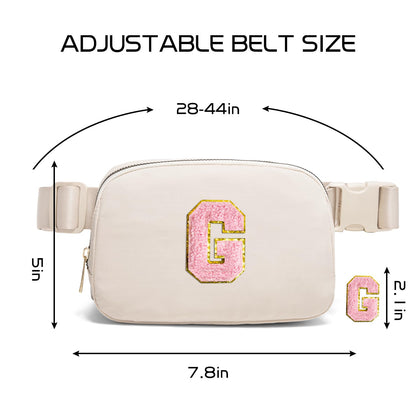 Gitus Belt Bag Fanny Pack Crossbody Bags with Initial Letter Patch Cute Stuff Birthday Gifts for Teenager Girls Cool Stuff for Teens Trendy Preppy Stuff for Teen Girls (Beige-A)