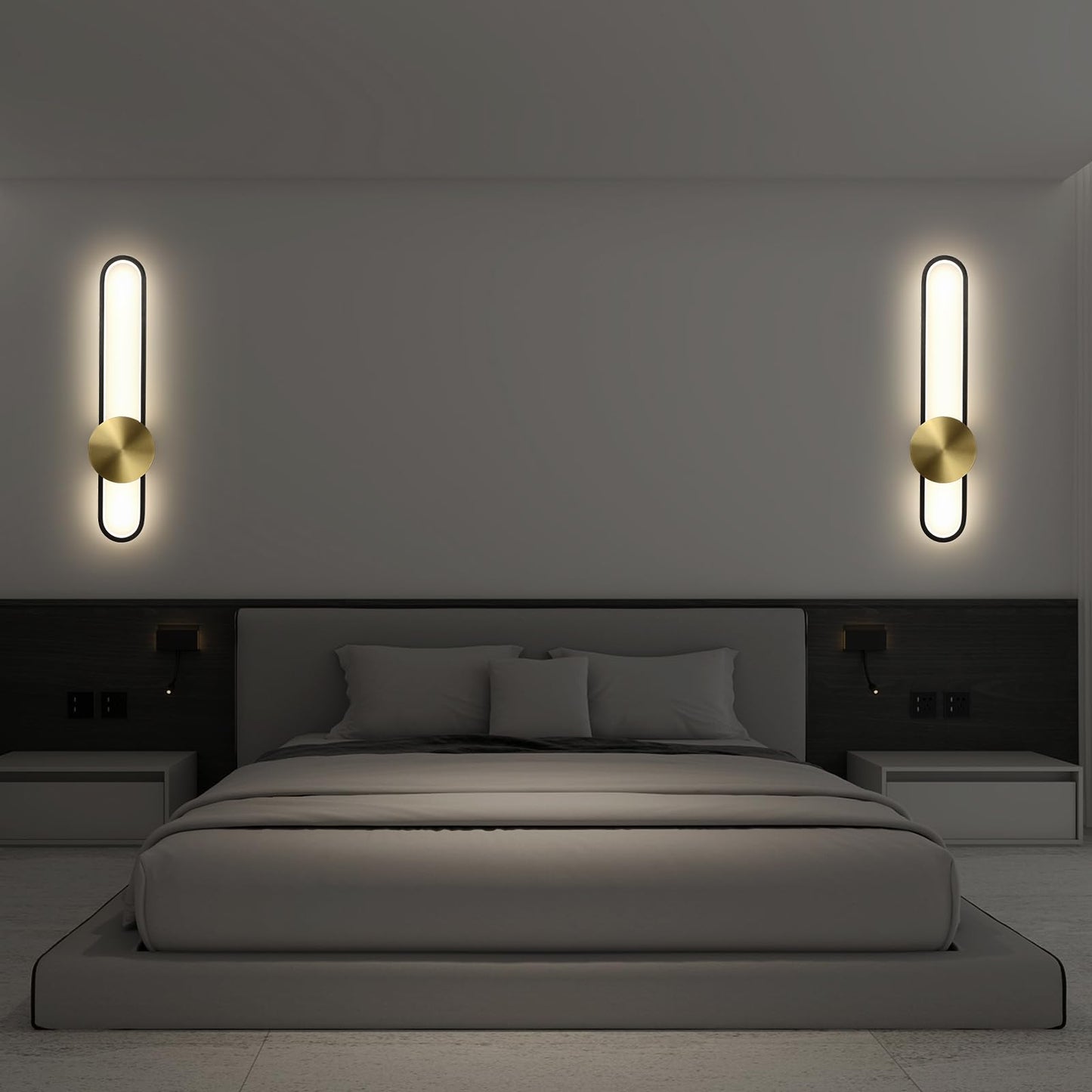 Modern Wall Sconce 4000K Dimmable LED Wall Light Fixture, Hardwired Wall Lamp for Living Room, Dining Room, Bedroom, Hallway, Lobby, Entryway (Brushed Black, H110cm/43.3inch)