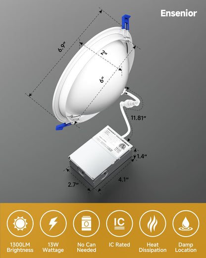 Ensenior 4 Pack 4 inch 5CCT LED Gimbal Led Recessed Light with Junction Box, 360°+90° Adjustable Directional Eyeball Lighting, Dimmable, 2700K/3000K/3500K/4000K/5000K, 950LM, 10W=85W-ETL&FCC