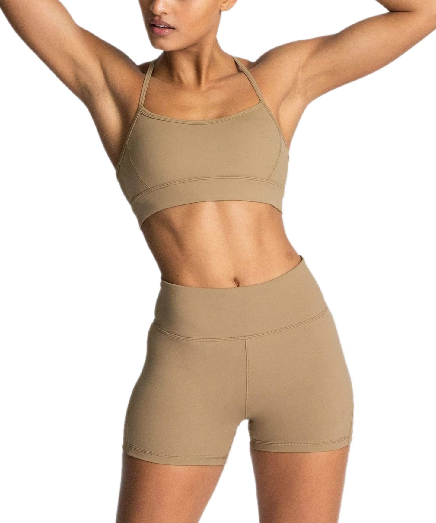 IWEMEK Women's Workout Sets 2 Piece Yoga Outfits High Waisted Biker Shorts and Cross Back Sports Bra Gym Set