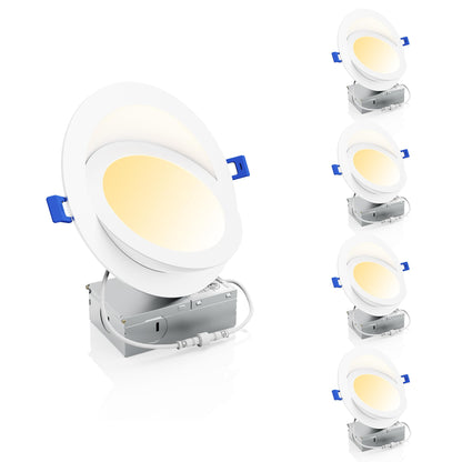 Ensenior 4 Pack 4 inch 5CCT LED Gimbal Led Recessed Light with Junction Box, 360°+90° Adjustable Directional Eyeball Lighting, Dimmable, 2700K/3000K/3500K/4000K/5000K, 950LM, 10W=85W-ETL&FCC